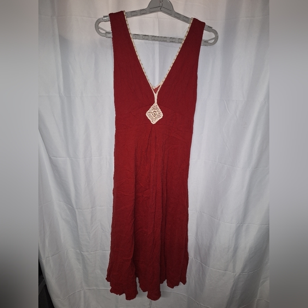 Jonathan Martin Deep Red 100% Cotton V-Neck Dress
